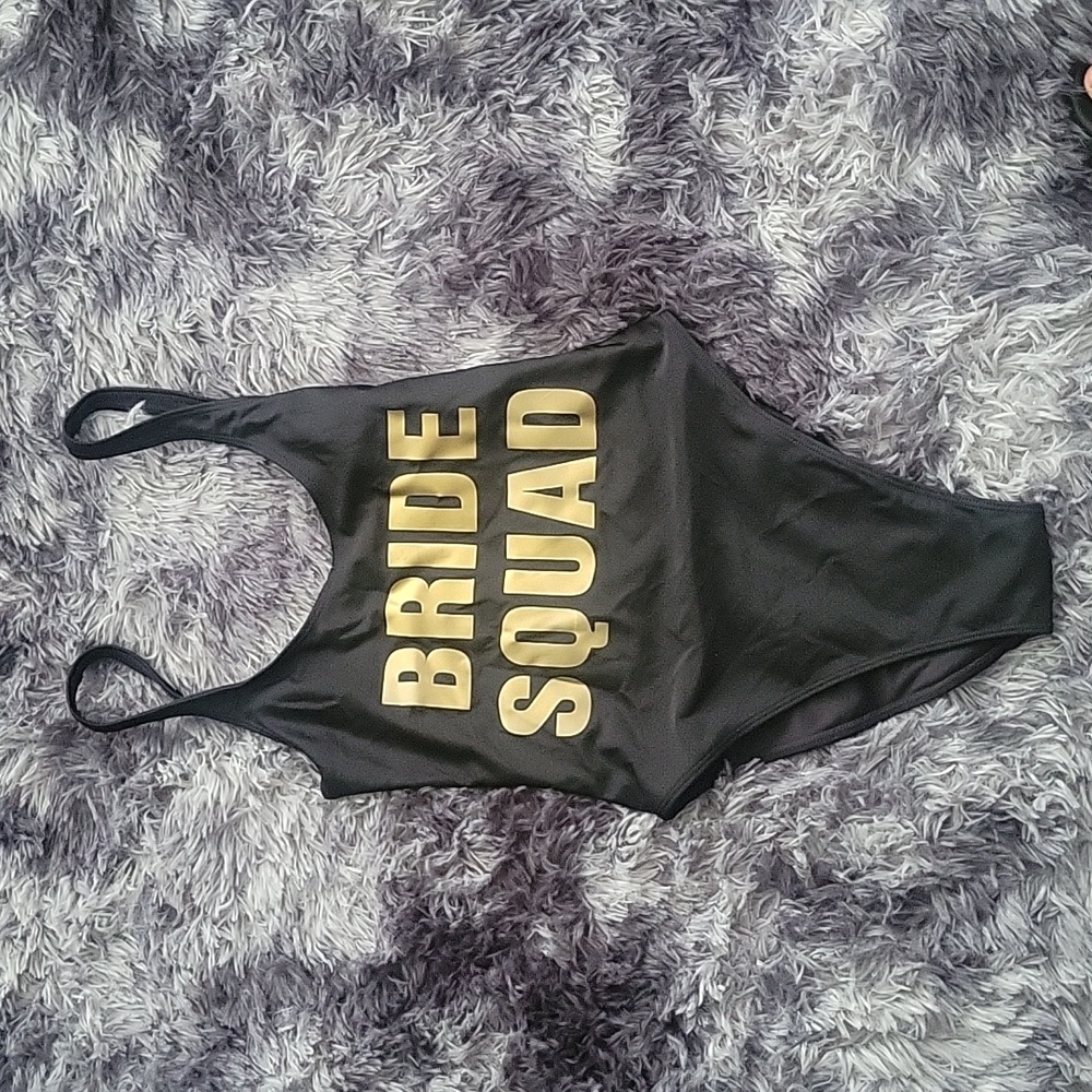 Women's black and gold 1 piece Bachelorette bathing suit. Size S.
